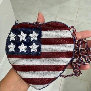 Heart shaped Stars and Stripes  Beaded Crossbody Bag